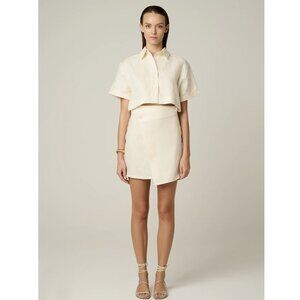HEVRON Women Melanie Linen Cut-Out Mini Dress XS Ivory Short Sleeve Asymmetrical